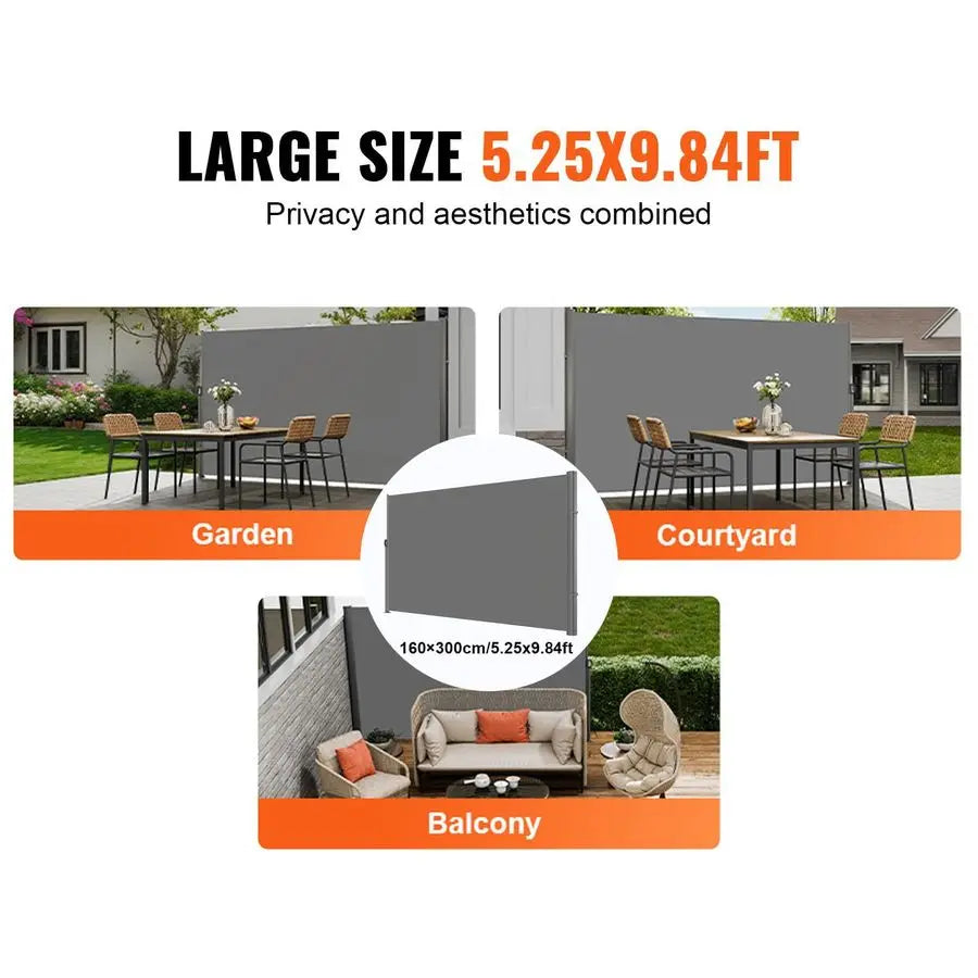 Retractable Side Awning, UV 50 63x 118 Full Aluminum RustProof Outdoor Privacy Screen, 280 g Thicken Folding Room Divider Wind S