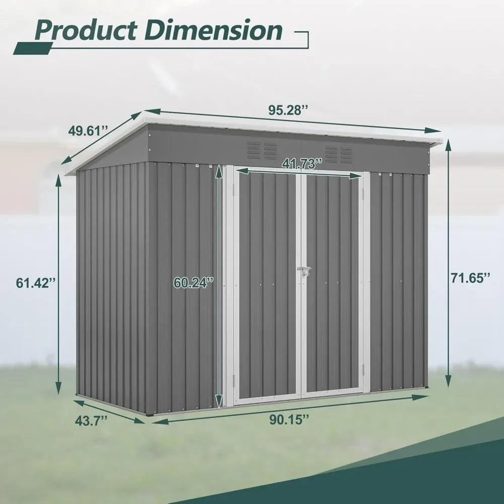 Outdoor Storage Shed, Large Metal Utility Tool Sheds with Floor Frame, Steel Garden Shed for Backyard Garden Patio Lawn