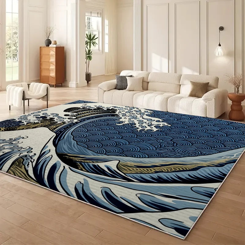 VIKAMA Japanese Cherry Blossom Wave Sofa Carpet Anti Slip Mat