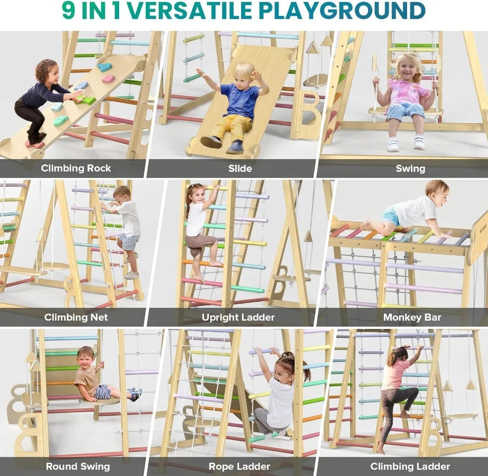 Indoor 9 In 1 Jungle Gym Climber Playset With Slide And Swing