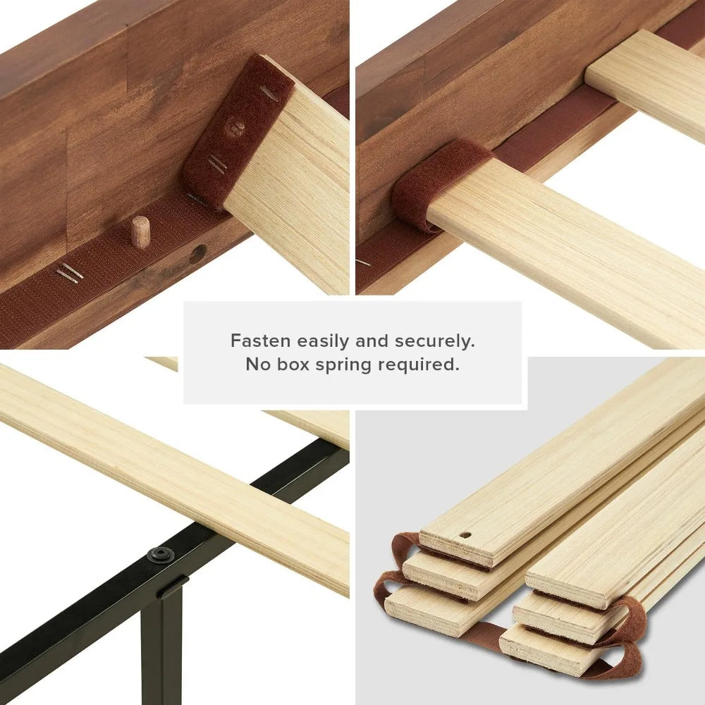 Solid Acacia Wood Platform Bed Frame, Mid Century Modern, Easy Assembly
