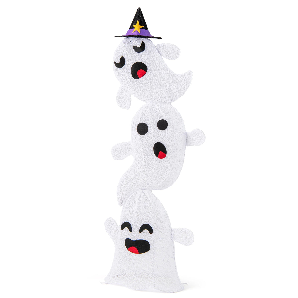 LIFEZEAL Outdoor Stacked Ghost Halloween Decorations With Built In LED Lights