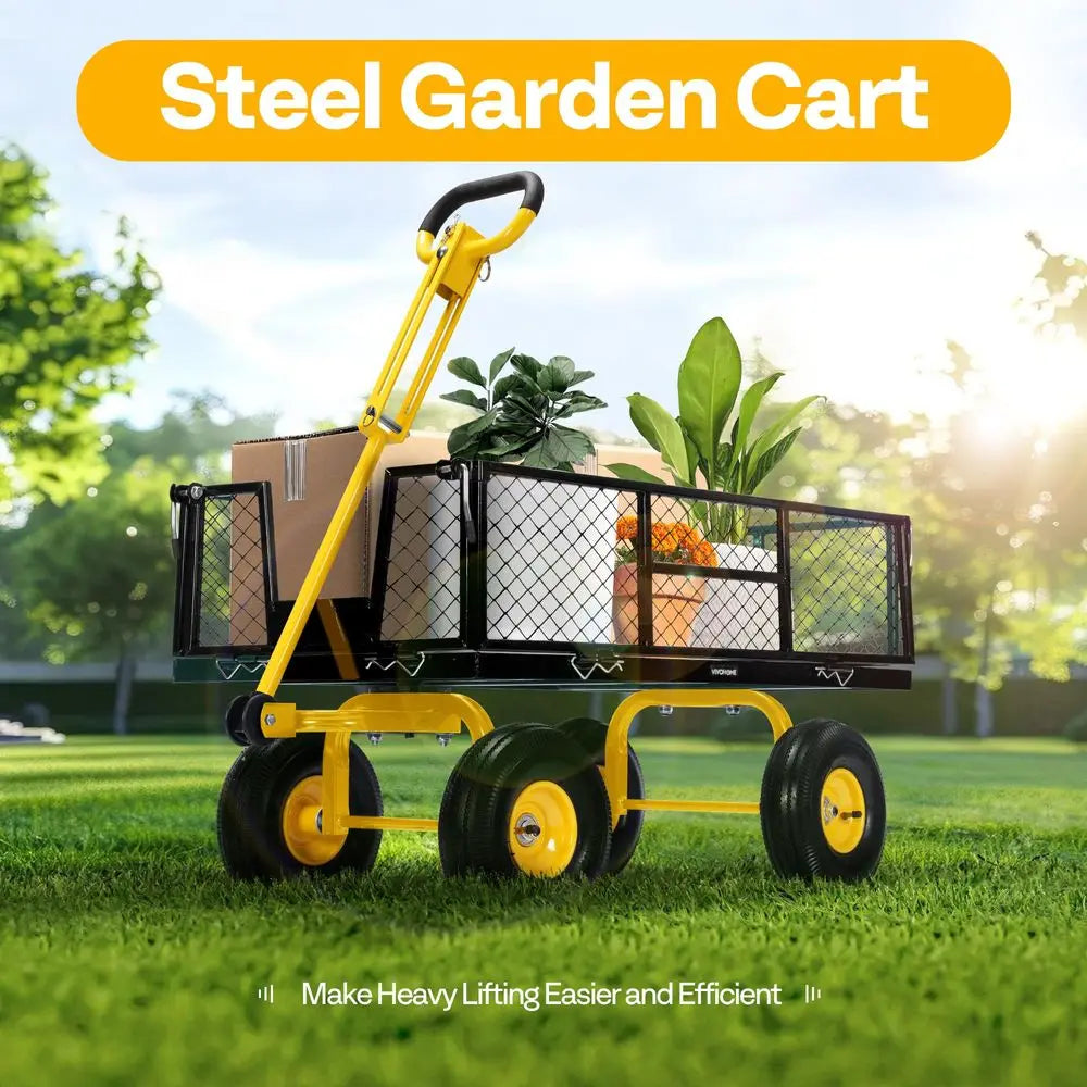 Garden Cart Steel Heavy Duty 900 Lb Yard Wagon Rustproof