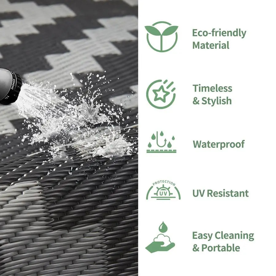 Outdoor Rug for Patio Clearance,6x9 Waterproof Mat,Reversible Plastic Camping Rugs,Rv,Porch,Deck,Camper,Balcony,Backyard,Black a