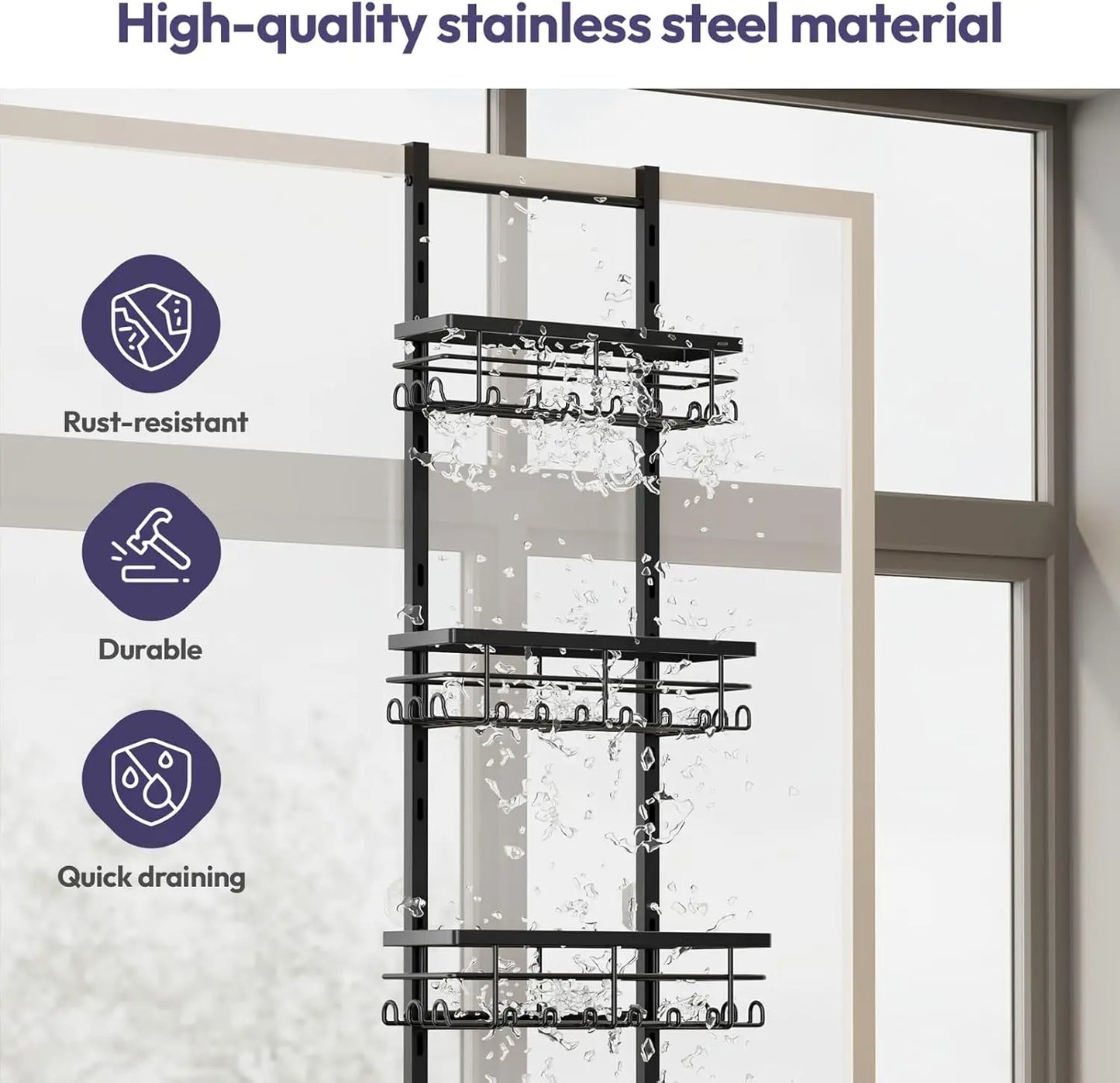Over Door Shower Caddy With Adjustable Shelves Rustproof Aluminum