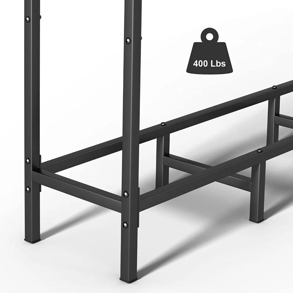 5.3FT Heavy Duty Firewood Rack Adjustable Metal Log Stacker Stand Outdoor Indoor