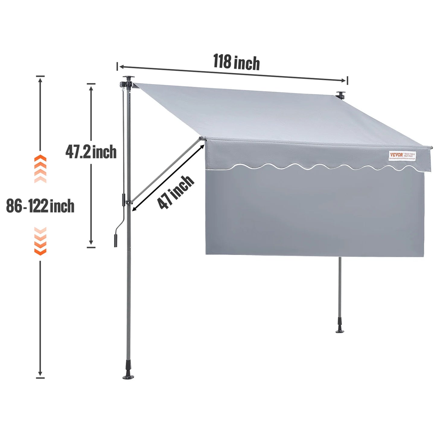 SucceBuy Manual Retractable Awning Sun Shade Water Resistant Polyester for Patio