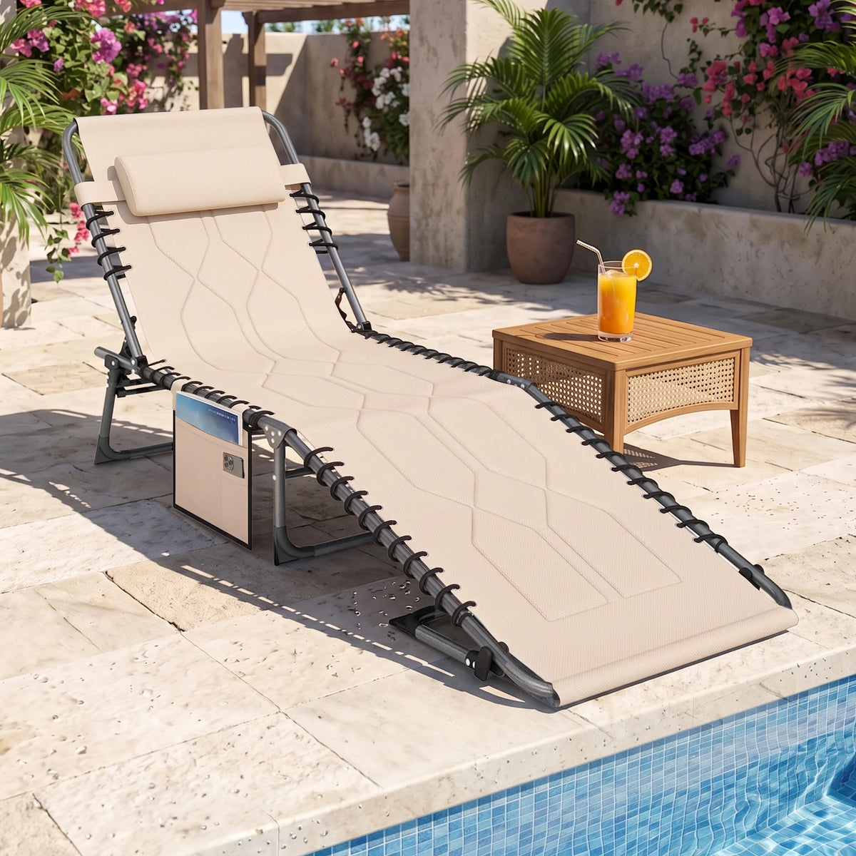 Outsunny Adjustable Folding Reclining Chaise Lounge Chair With Pocket