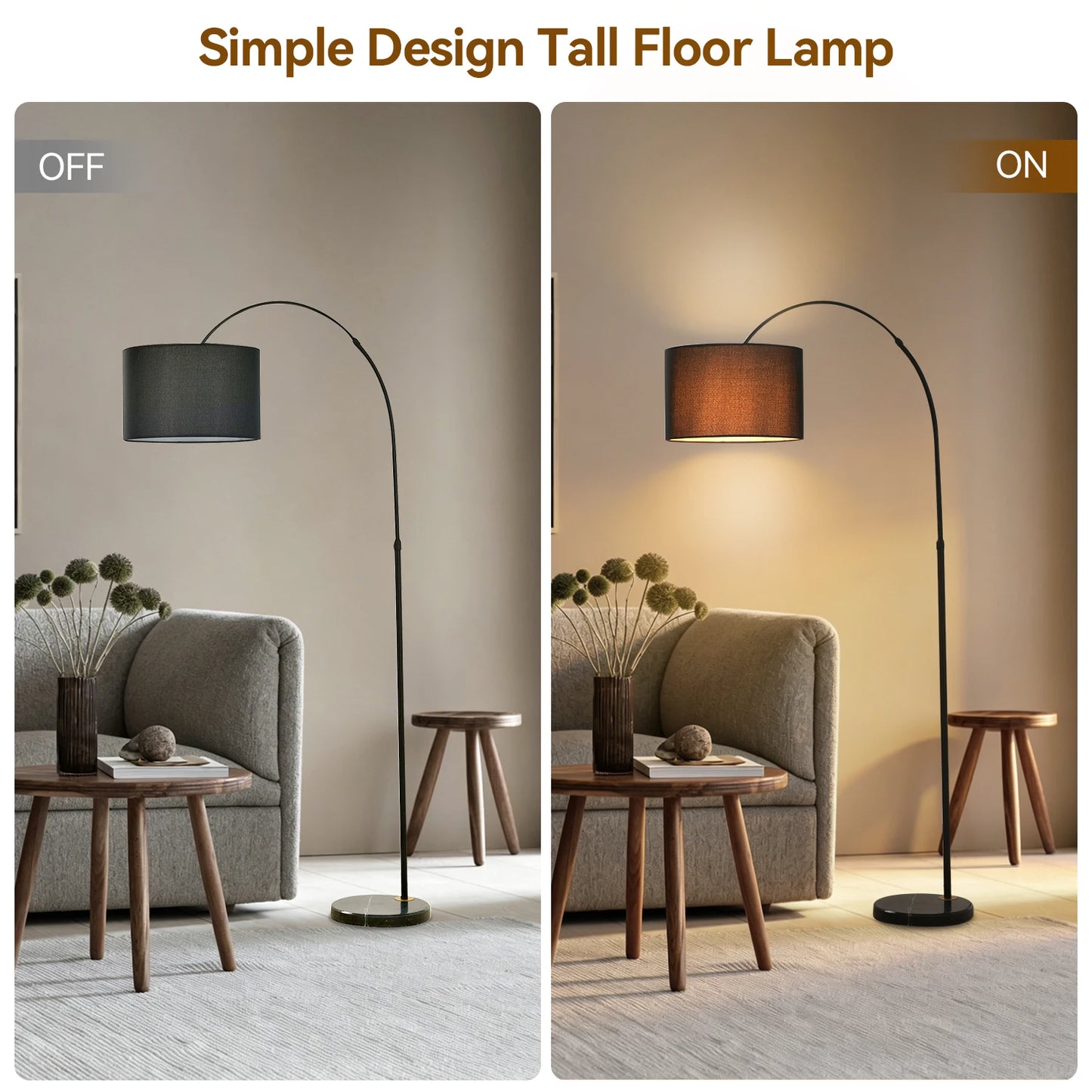 Mid Century Floor Lamp With Fabric Shade Arc Adjustable Height