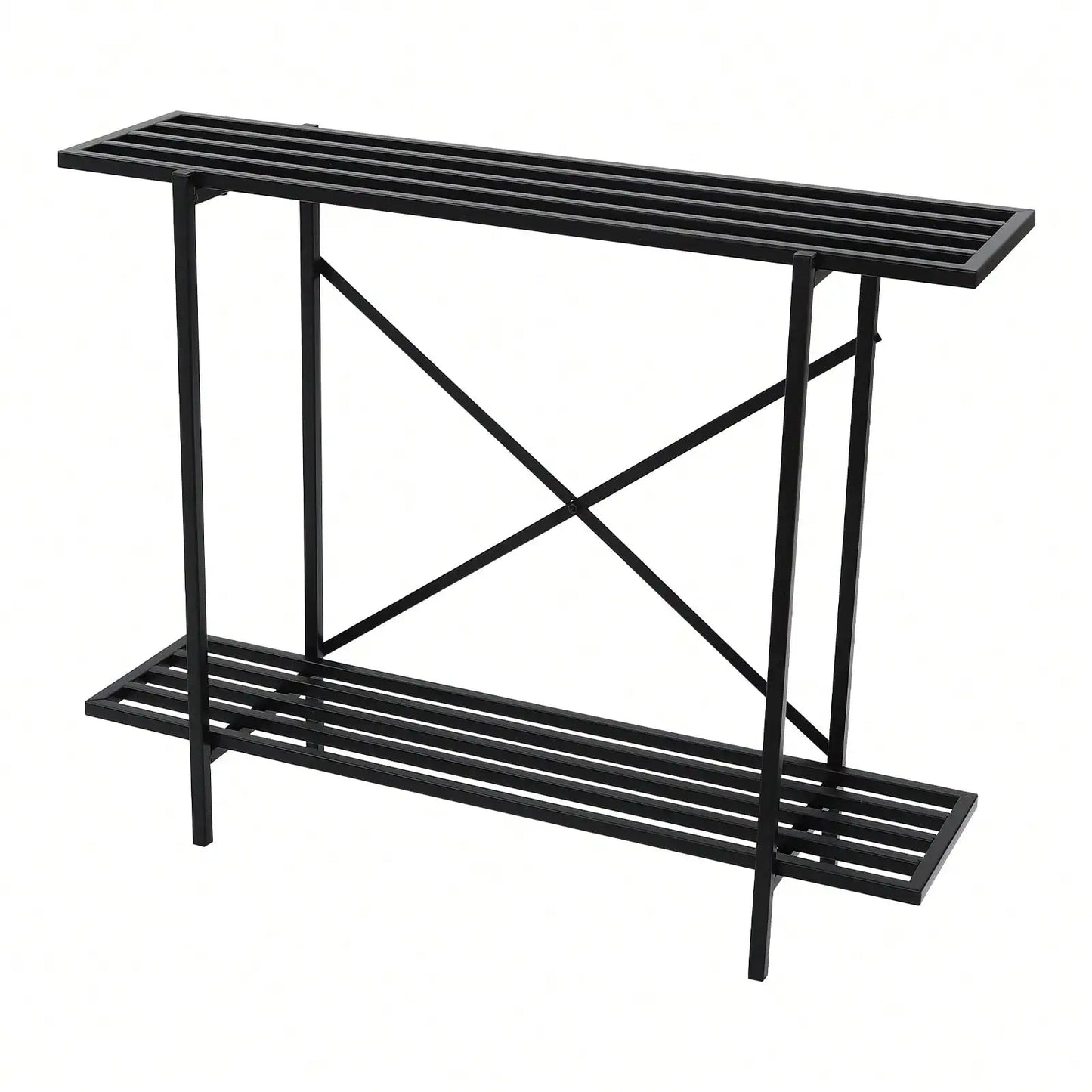 Black 2 Tier Metal Sturdy Heavy Plant Stand Narrow Plant Rack Holder For Home Small Space Indoor Outdoor 35*8.6*28in