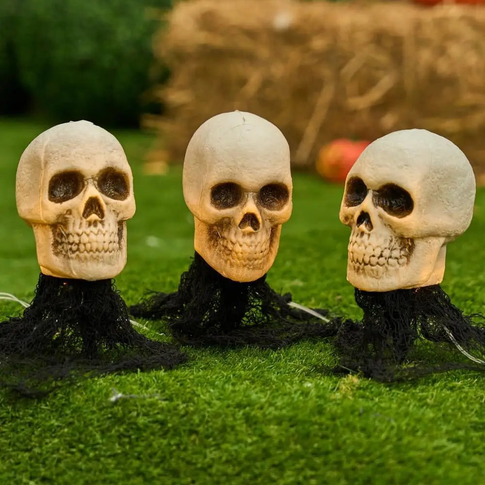 Light Up Skeleton Skull Stakes Outdoor Halloween Lawn Decorations