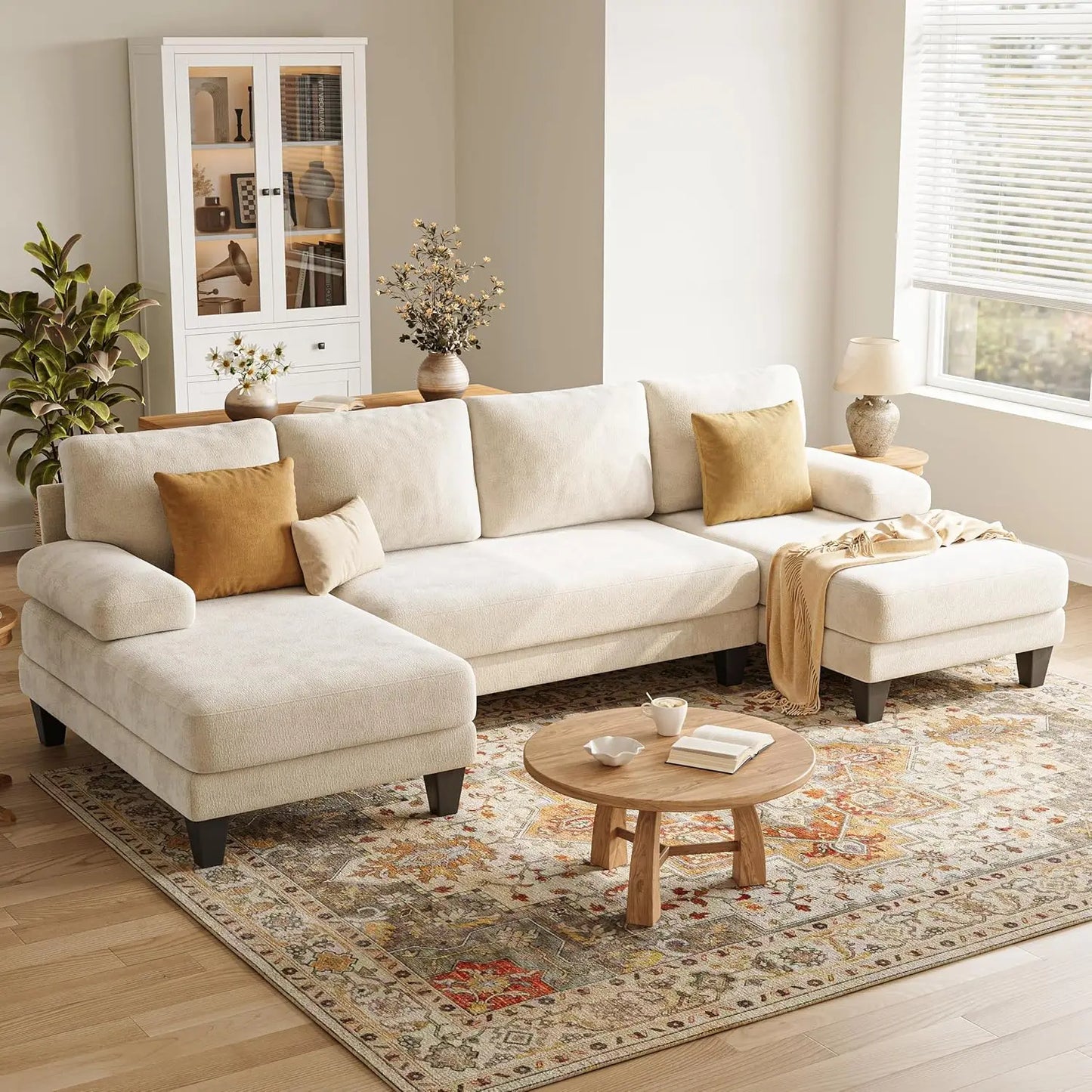 U-Shaped Sectional Sofa For Living Room In Warm Chenille Fabric
