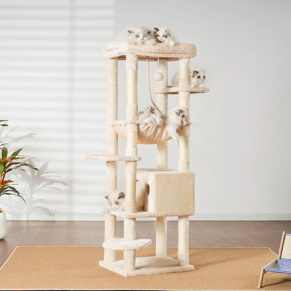 Heybly Heavy Duty Cat Tree For Indoor Cats With Multi Level Plush Condo
