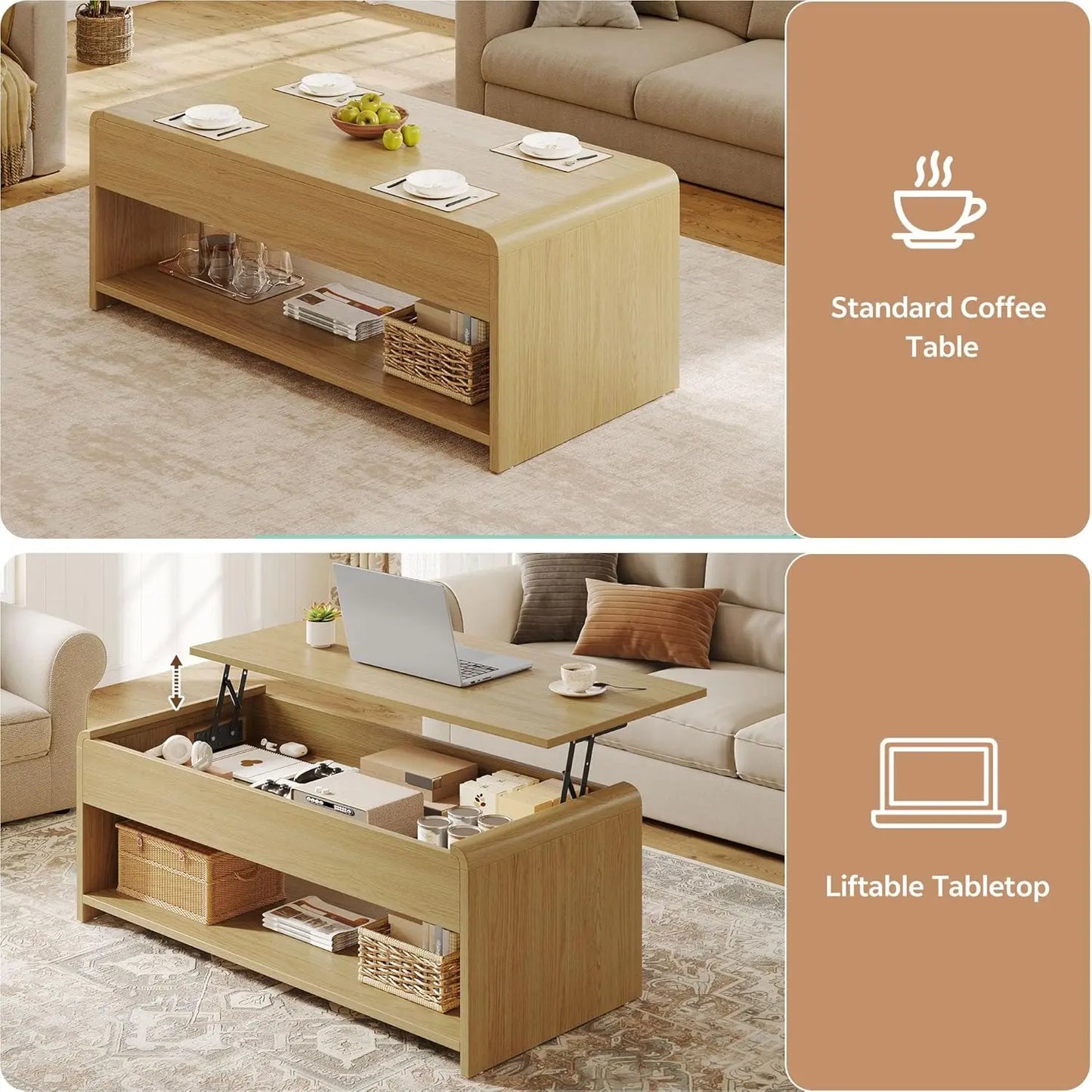 XIUWO Lift Top Coffee Table With Hidden Compartment