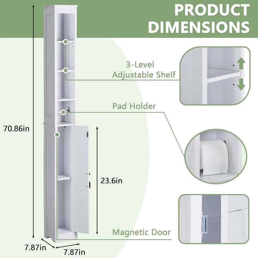XIUWO Narrow Bathroom Cabinet With Adjustable Shelves