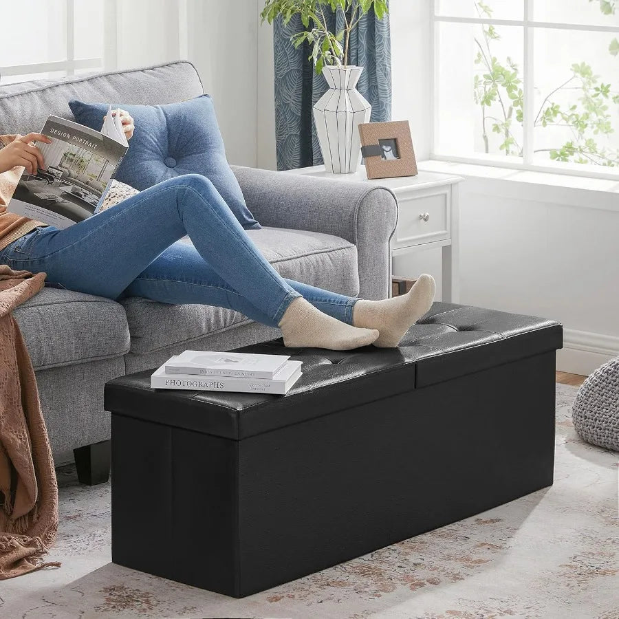 XIUWO Storage Ottoman Bench With Flipping Lid Iron Frame