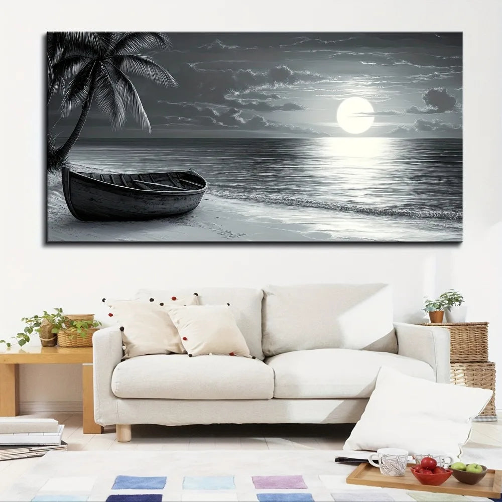 Pine Wood Frame Wall Art Seascape Oil Painting Print