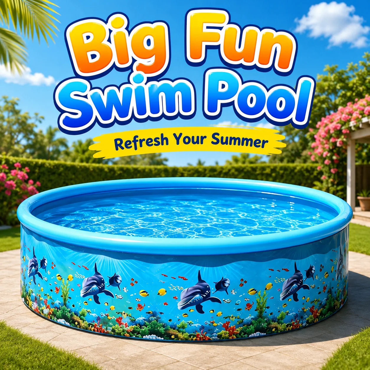 Inflatable Foldable Swimming Pool With Multifunction Reusable Water Sprayer