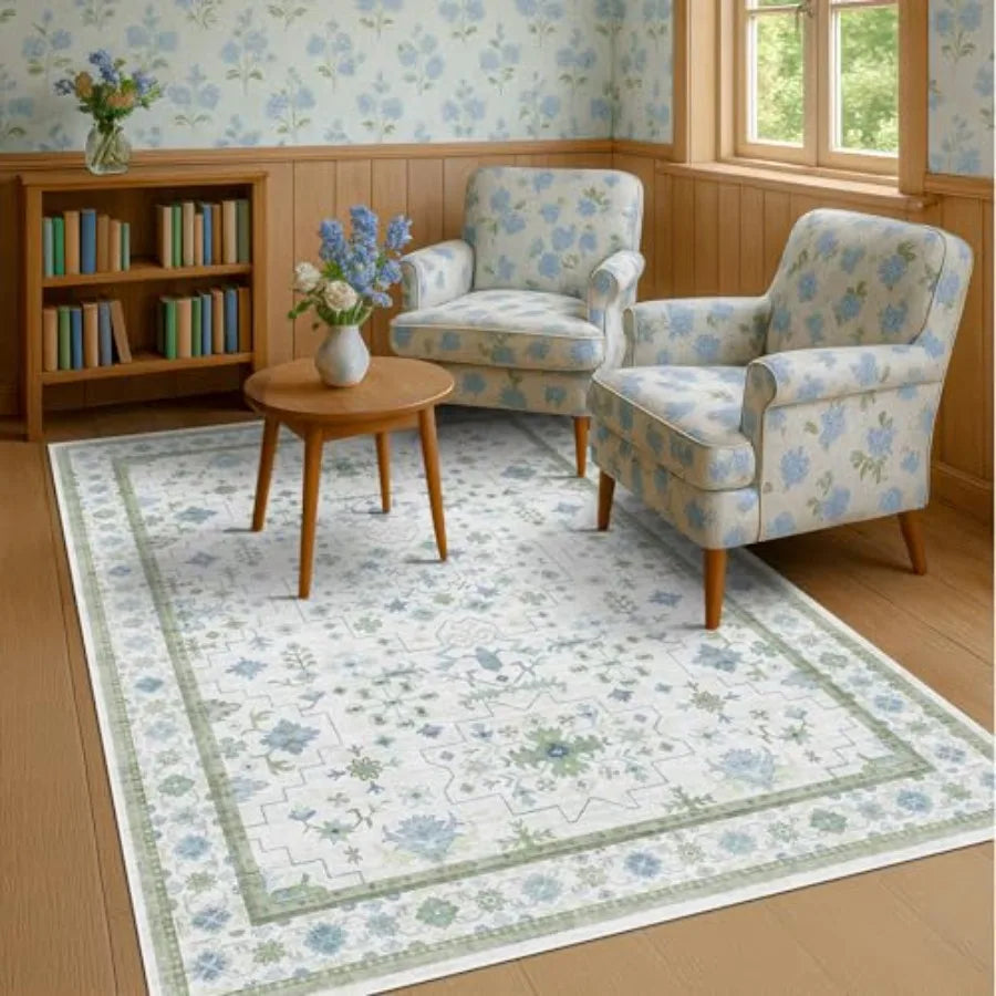 Oushak Boho Area Rug Washable Low-Pile Non-Slip