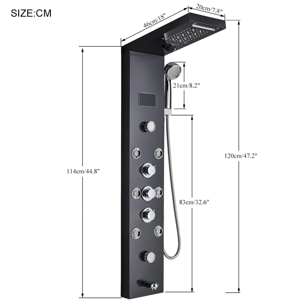 Shinesia LED Shower Panel With Waterfall Rainfall And Massage Jets