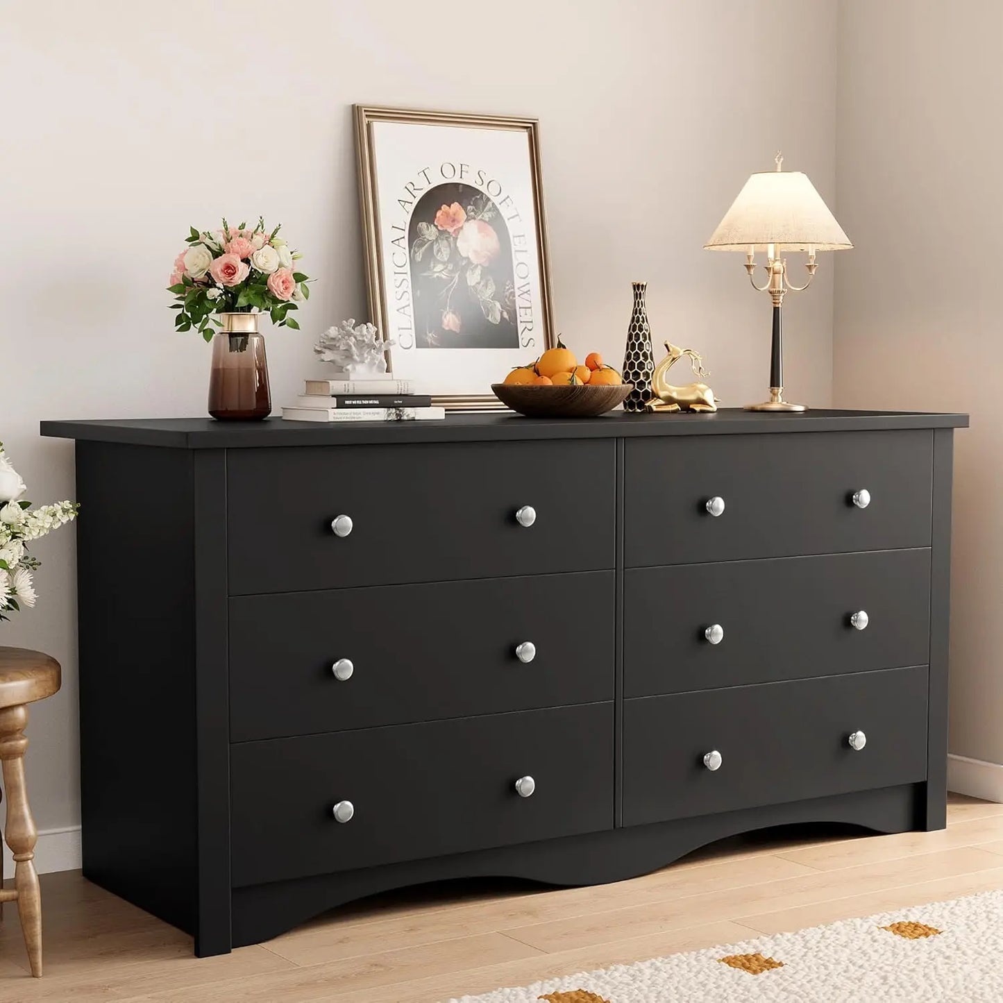 Six-Drawer Wood Dresser for Bedroom and Living Spaces