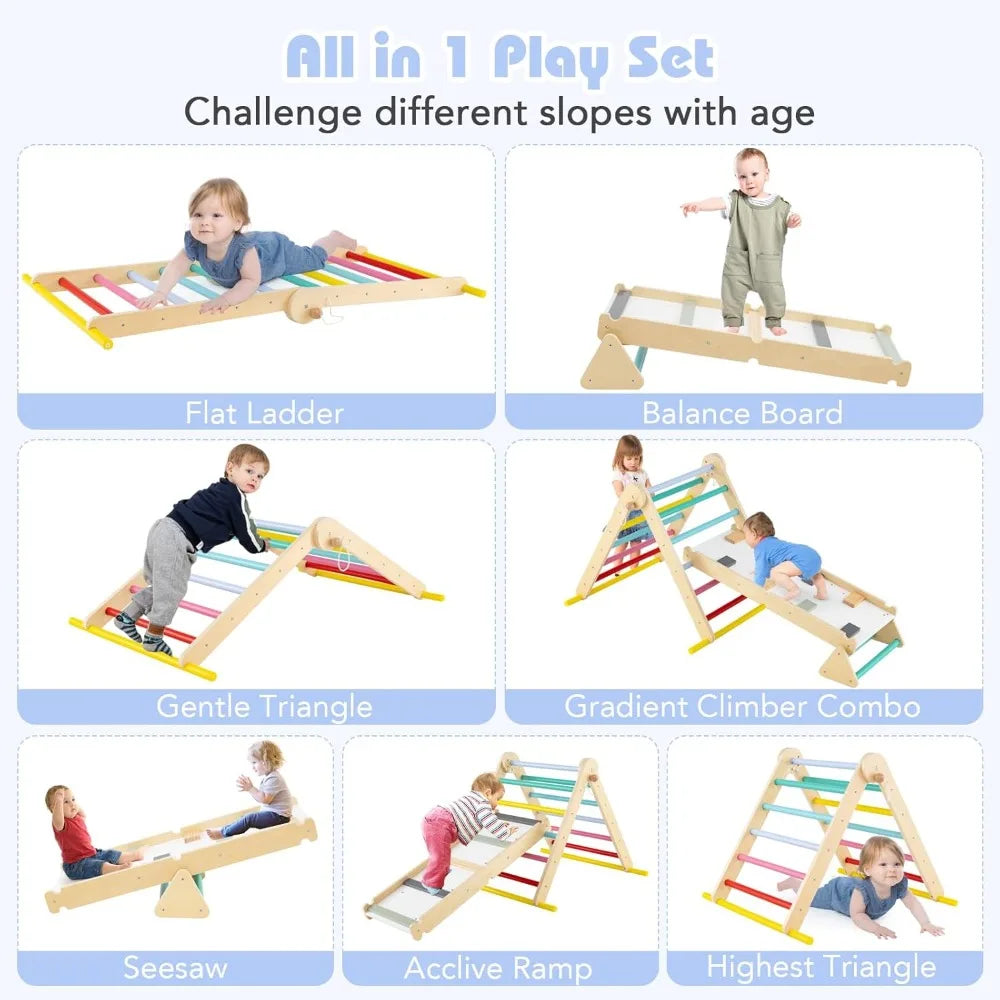 Pikler Triangle 7-In-1 Foldable Set For Toddlers Indoor Playground