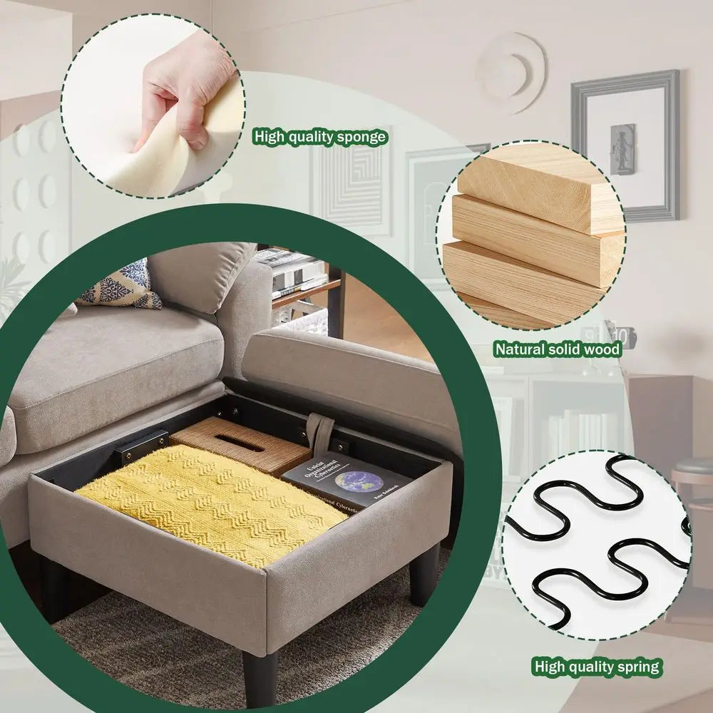 Convertible Sectional Sofa L Shaped 3 Seat Couch Storage Chaise