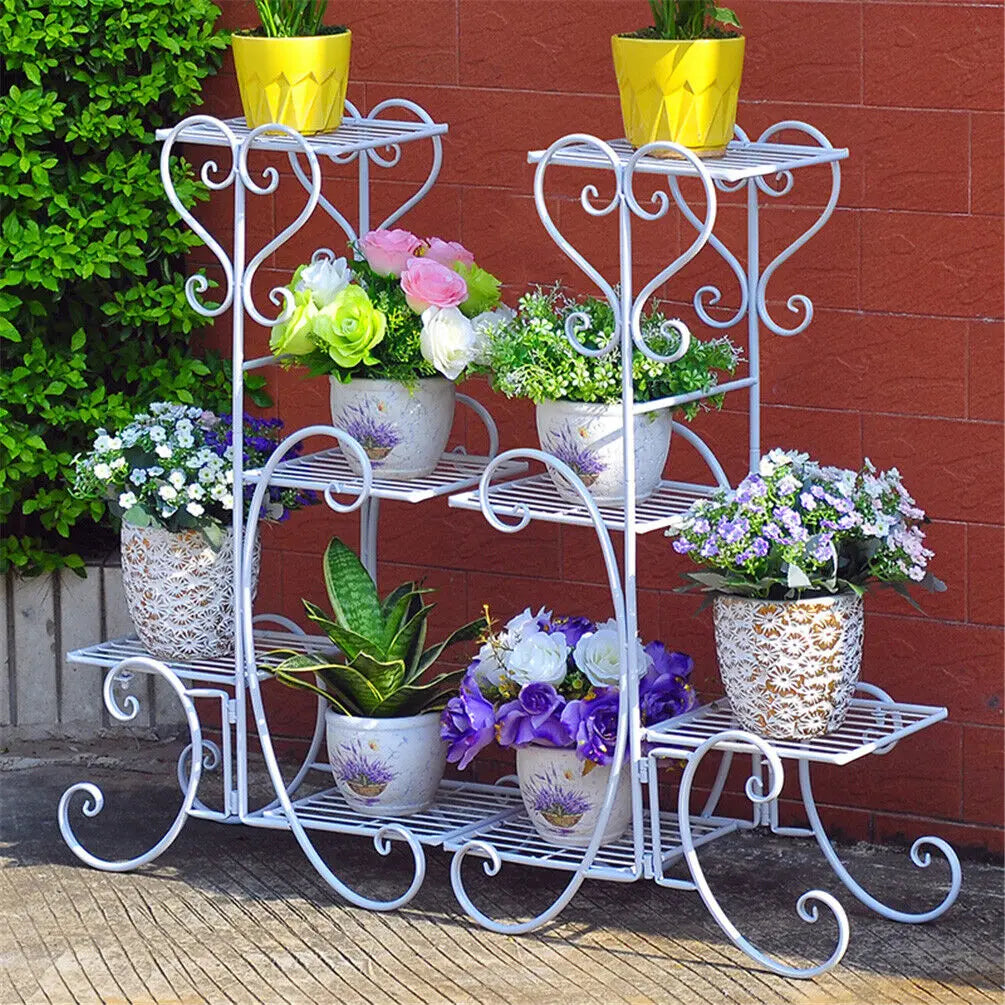 4 Tier Metal Plant Stand Indoor Outdoor Garden Rack