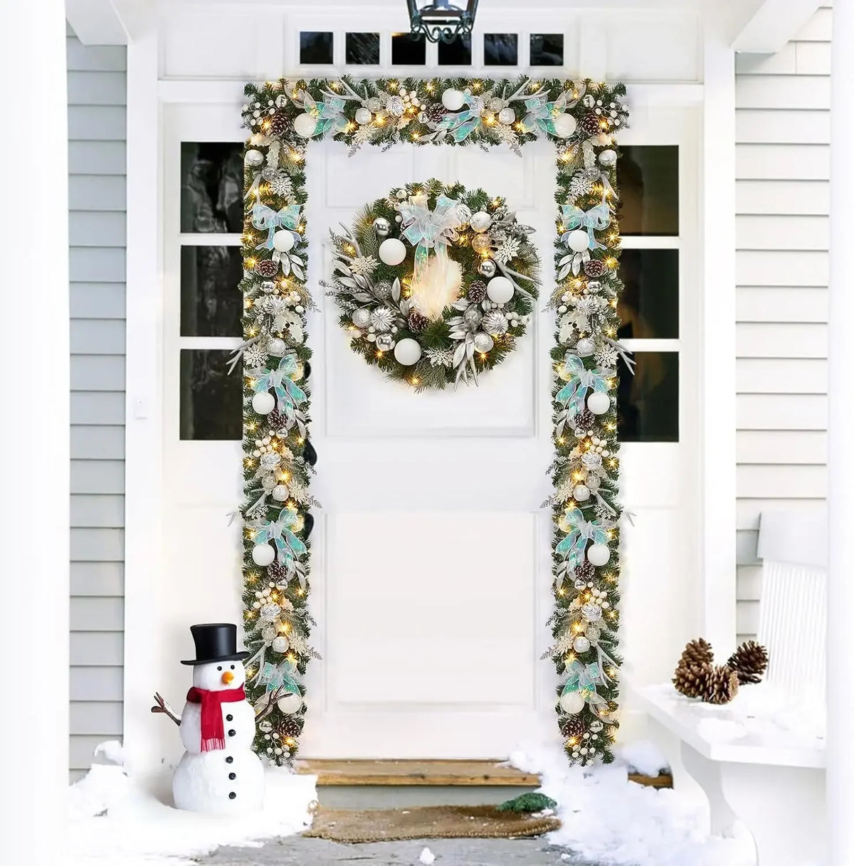 Garvee Lighted Christmas Garland With Timer And Decorative Ornaments