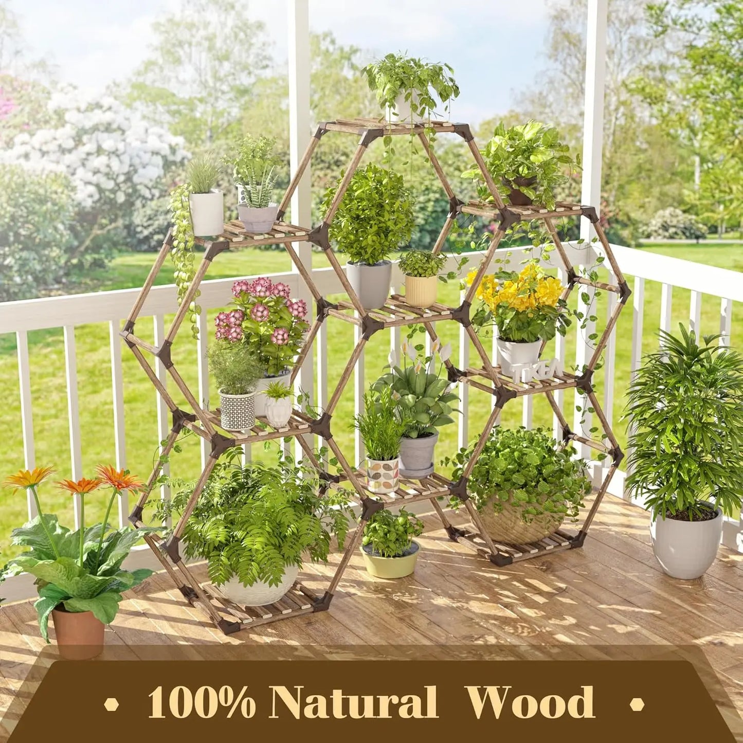 Hexagonal Plant Stand SixTier Wood Shelf For Indoor Outdoor Use