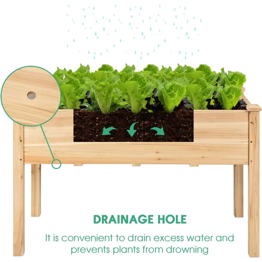 Raised Garden Bed with Greenhouse Cover, Elevated Wooden Planter Box, 48”L x 22”W x 30”H, Outdoor Gardening Planting
