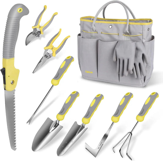 10-Piece Stainless Steel Heavy Duty Gardening Tool Set with Durable Bag and Gloves, Ideal Gift for Gardeners