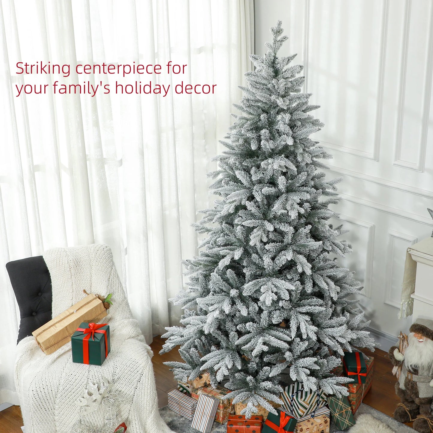 Snow Flocked Artificial Christmas Tree With 1401 Tips Hinged Stand
