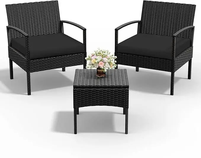 Outdoor Rattan Wicker Patio Conversation Set With Cushions