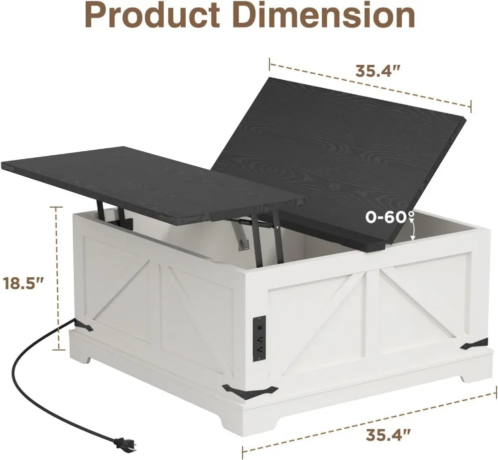 Farmhouse Lift Top Coffee Table With Storage And Charging Station