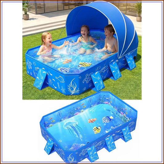 Foldable Kiddie Pool With Canopy For Toddlers Non Inflatable Shade Pool
