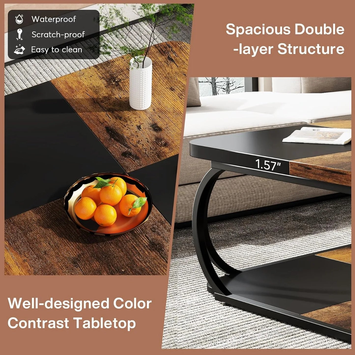 Little Tree Square Coffee Table With Double Layer Storage Shelf