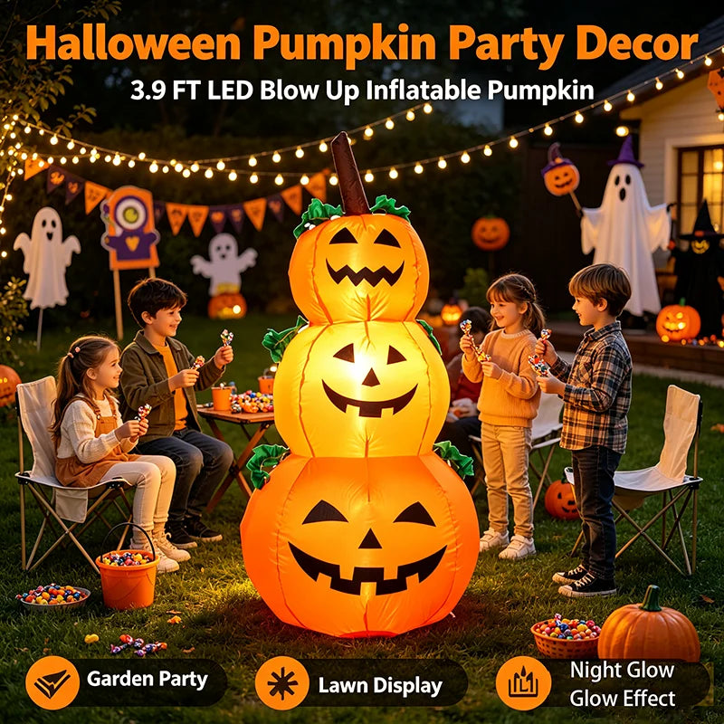 LED Halloween Inflatable Stacked Pumpkins With Built In Lights Decor