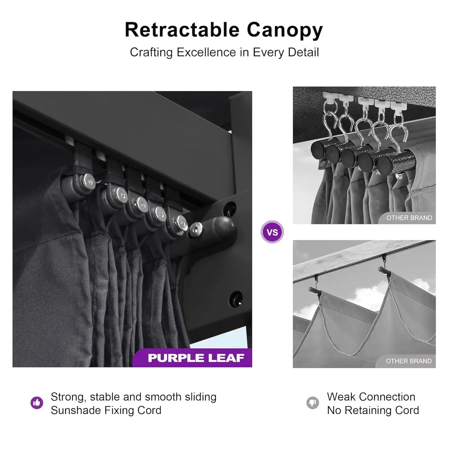 Aluminum Pergola With Retractable Double Canopy Wind Resistant Outdoor