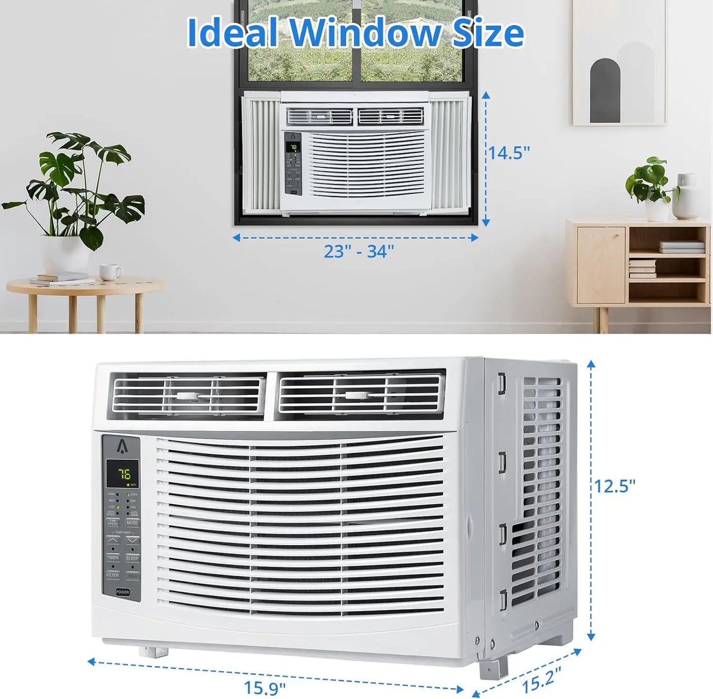 12000 BTU Smart Window Air Conditioner With WiFi Fast Cooling Cools Up To 550 Sq Ft Window AC Unit Includes Remote Control And Window Kit For Home Bedroom Office