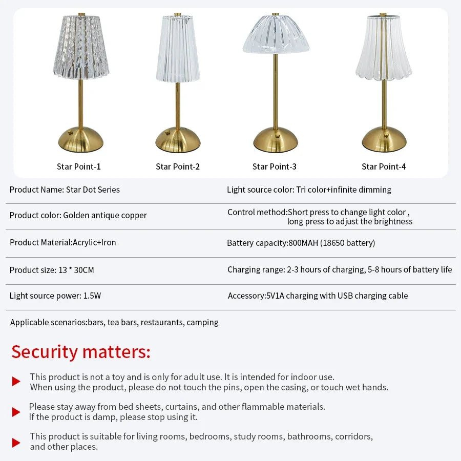 Table Lamp LED Touch Sensor  Dimmable Desktop Night Light Rechargeable Wireless Reading Lamp for Hotel Bar Bedroom Decor Light