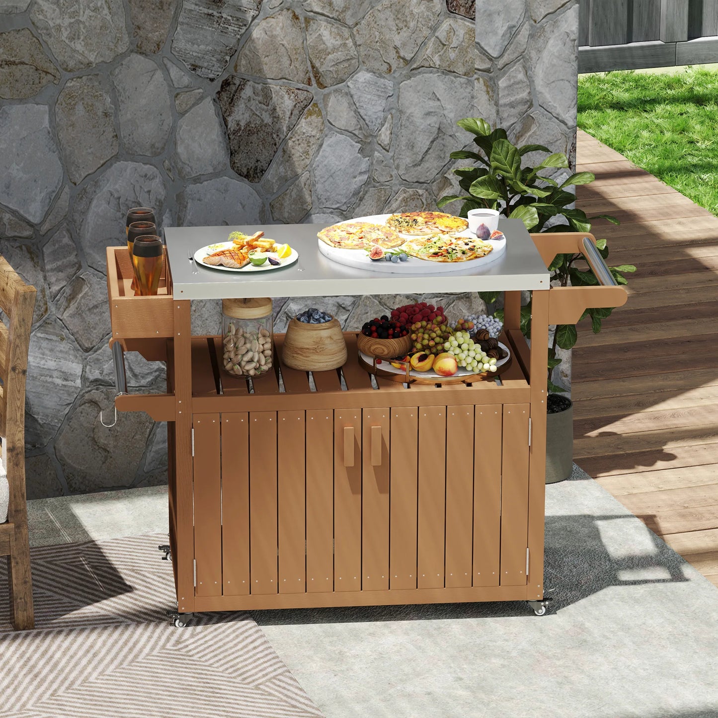 Outdoor Bar Cart With Storage HDPE Outdoor Kitchen Cart