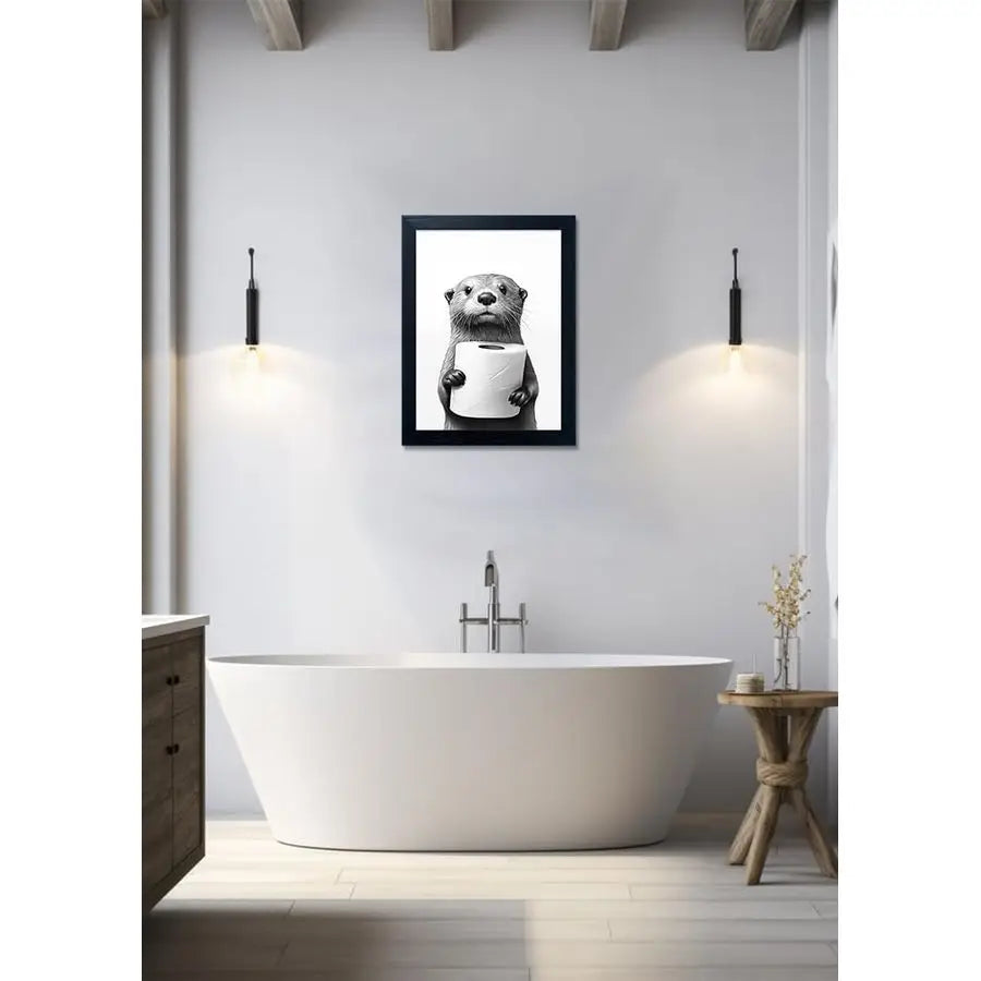 Funny Toilet Paper Raccoon Wall Art, Framed Bathroom Decor