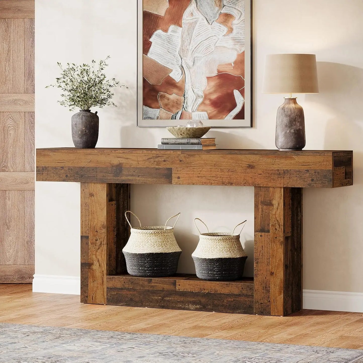 Little Tree Farmhouse Console Table 2 Tier U Shaped Base