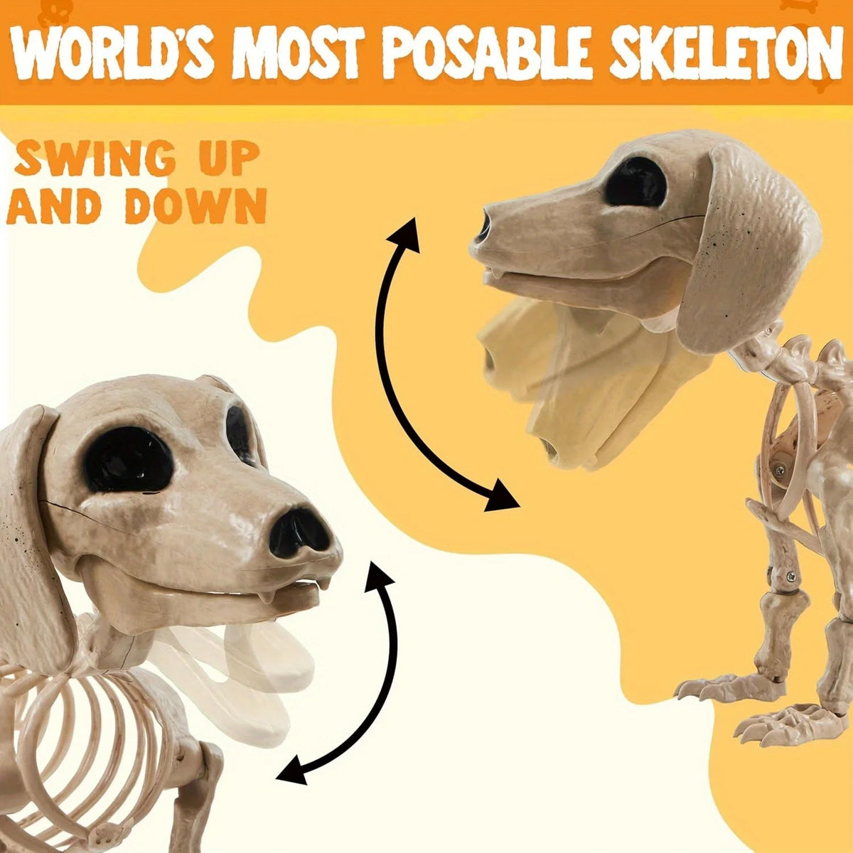 Posable Halloween Wiener Dog Skeleton Indoor Outdoor Home Decoration
