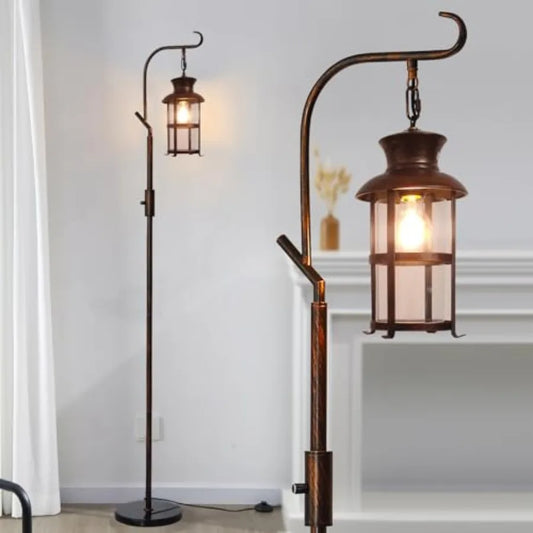Vintage Dimmable Floor Lamp Lantern Style Rustic Farmhouse