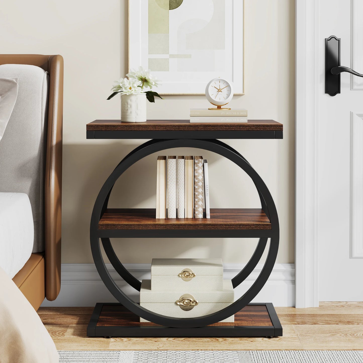 Tribesigns End Table With 3 Shelves Industrial Wooden Side Table