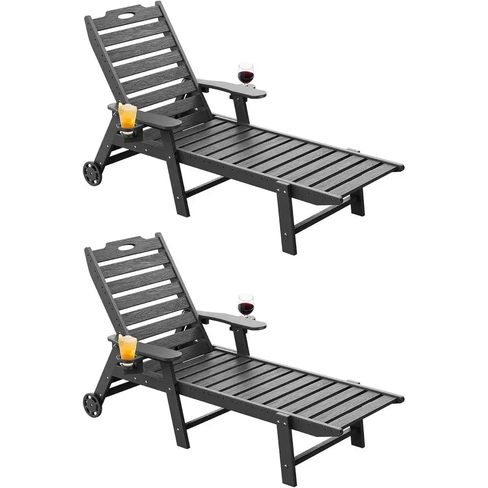 HDPE Chaise Lounge Chair Set With Wheels Adjustable Backrest