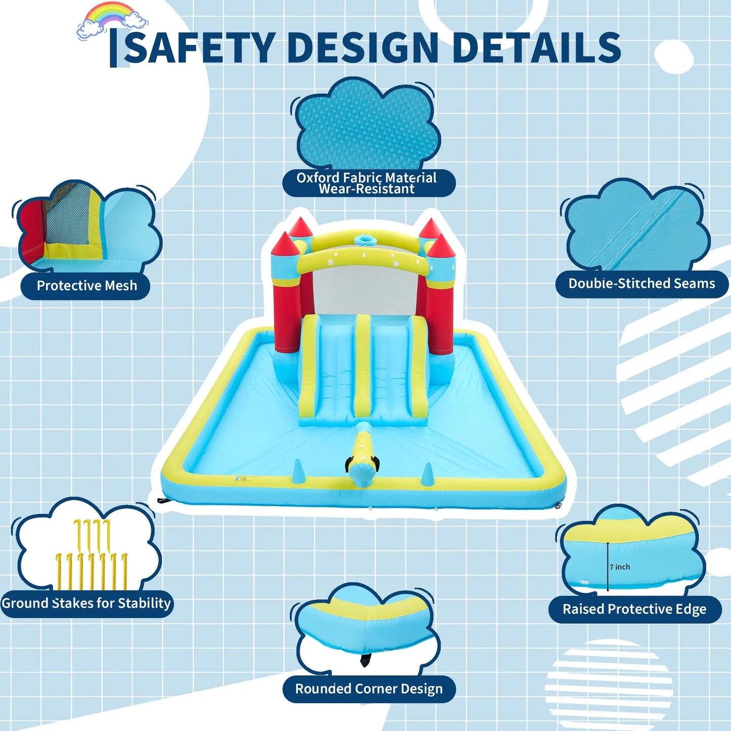 HiMISS 7-in-1 Inflatable Bounce House With Slide And Water Park