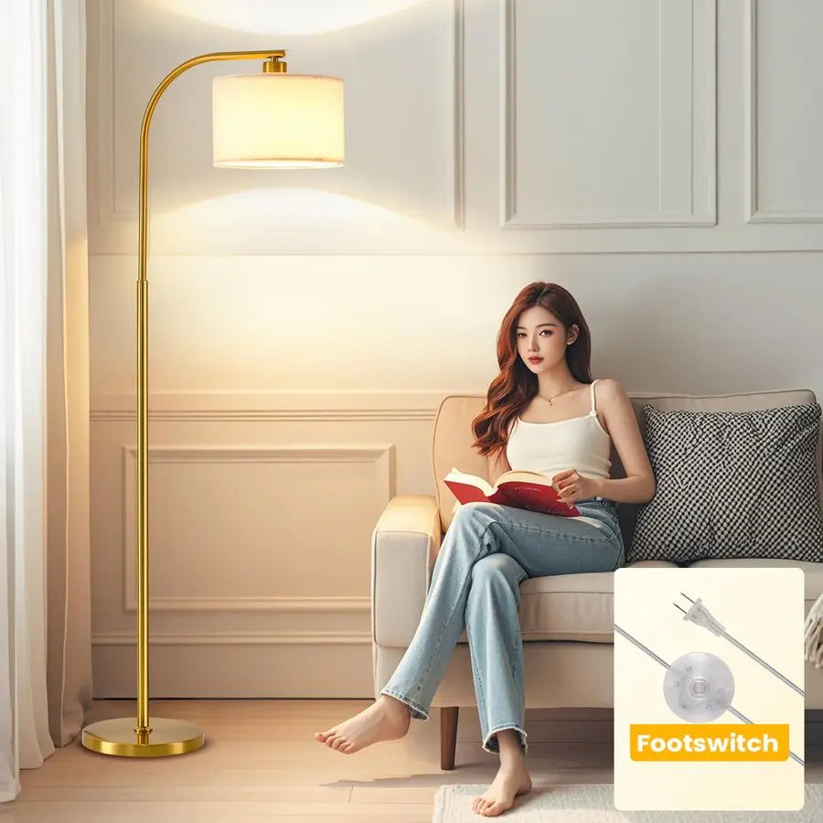 Floor Lamp for Living Room,65 Modern Standing Lamps with 9W LED Bulb,Elegant Floor Light with Fabric Shade,Gold Tall Lamp for Be